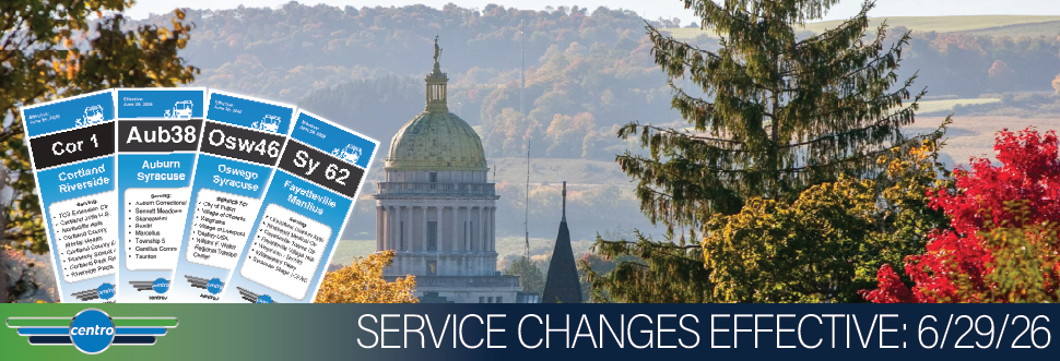 a picture of a centro blue bus with text that reads: Service changes effective September 2, 2025.